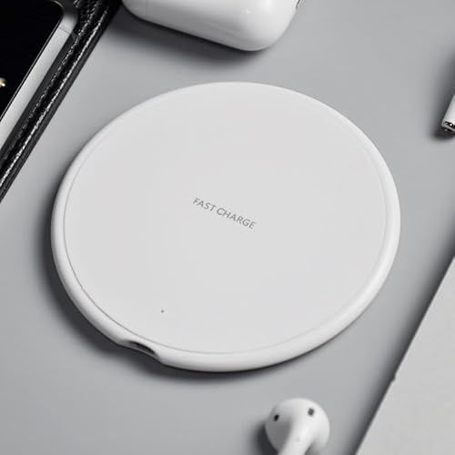 Y9 Wireless Charger Pad 10W – Fast Qi Charging Mat for iPhone, Samsung & All Qi Devices – Slim Case-Friendly USB-C Charging Pad – White