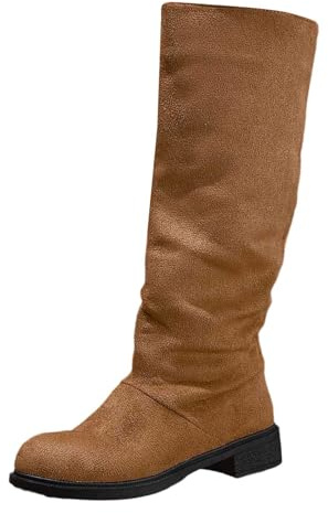 Botas de Media Caña para Mujer Botines Planos largas Informales Tacon Medio y Punta Fina Diseno Elegante con cremallera lateral Bota Estilo Western Ideales Otono Invierno
