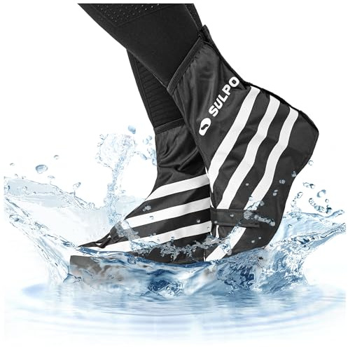 SULPO Copriscarpe impermeabili, antipioggia, per bicicletta e moto, con cerniera, riutilizzabili, taglie 35-47, Nero , 39 - 41