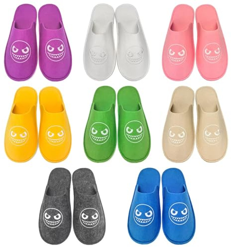 GURGER Unisex gästtofflor set med tecknade broderi, tvättbara halkfria, högkvalitativa gästtofflor i filt, Färgglatt set om 8, 36/47 EU