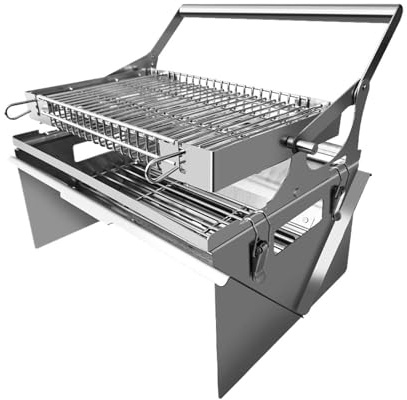 Portable Stainless Steel Camping Charcoal BBQ Grill With Rotary Barbecue Basket