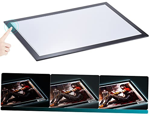 Aumotop Bloc Lumineux LED A2 pour Dessin avec Fonction de Mémoire Intelligente, Contrôle Continu de la luminosité, Planche Traçage Grande Résistance pour les Croquis D'animation Tatouage, Tableau