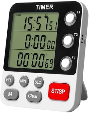 Timer da cucina digitale a 3 - Orologio con conto alla rovescia con ampio display LCD da 3,74 pollici | Cronometro magnetico da 99 ore con allarme lampeggiante silenzioso a volume regolabile