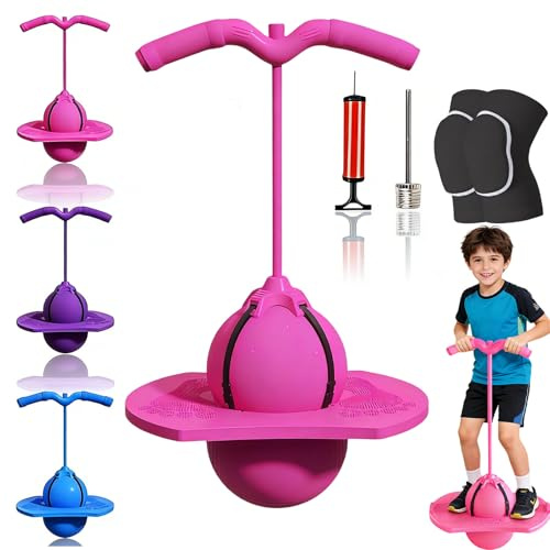 Jmwub Pogo-Sprungball Für Kinder Und Erwachsene, Pogo Ball Mit Griff, Hüpfspielzeug Outdoor, Hüpfball Erwachsene - Tragfähigkeit 300 Kg, Pogo Ball - Verdickt Und Verschleißfest (Rosa)