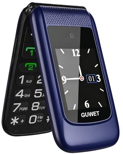 Guwet Seniorenhandy Klapphandy ohne Vertrag,Dual SIM 2G GSM mit SOS-Notruftaste,Rentner Handy Großen Tasten mit 1600mAh Akku,USB-C,2.4+1.77 Dual Display,Blau