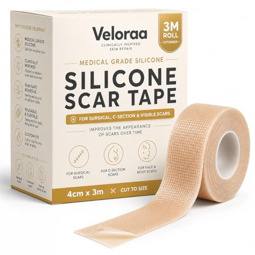 Silicone Scar Tape 4cm x 3M Extended Roll – Medical Grade Silicone Scar Sheets for Surgical, C-Section & Face Scars – Reusable Silicone Tape for Scars | Medical Grade, For Surgical, C-Section & Face Scars, Reusable, Silicone Scar Sheets