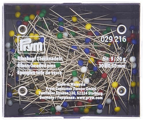 Prym 029216 Glaskopfnadeln, 0,60 x 30mm, bunt, 20g, Kunststoffdose