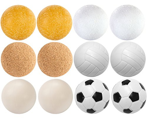 GAMES PLANET Kicker Bälle Mischung, 6 oder 12 Stück, 6 unterschiedliche Sorten (Kork, PE,PU, ABS), Durchmesser 35mm, Tischfussball Kickerbälle, Ball