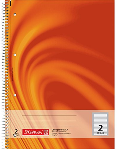 5x Brunnen Collegeblock Vivendi, Spiralbindung, 4fach, 90 g/qm, A4, Lineatur2, Klasse 2