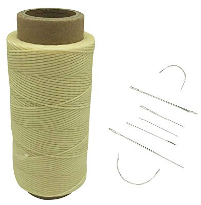 Yulakes - Filo cerato, 1 mm, 260 metri, per uso con aghi da cuoio nel cucito e nella lavorazione del cuoio, con 7 aghi per cuoio Cream colored