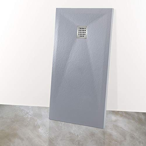 Yellowshop Piatto Doccia Rettangolare, Marmoresina Bugnata, Grigio Chiaro, 70x120x3,5 cm