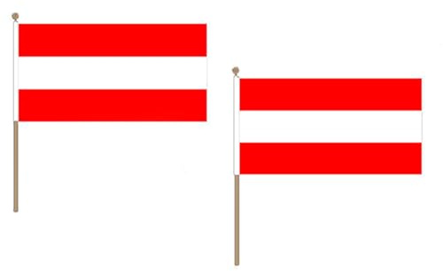 STOCKFLAGGE ÖSTERREICH 45x30cm mit holzmast - 10 stück ÖSTERREICHISCHE STOCKFAHNE 30 x 45 cm - flaggen AZ FLAG