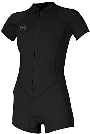 O'Neill Wetsuits Women's Bahia 2/1mm Full Zip Short Sleeve Spring, Black/Black/Black, Size 12