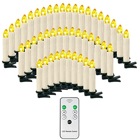 OZAVO Weihnachtskerzen 20/30/40 Sets, Christbaumkerzen mit Fernbedienung, kabellose LED Kerzen, Weihnachtsbaumbeleuchtung 2 Lichtmodifikationen, Weihnachten(20 Sets)