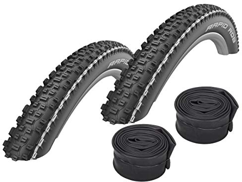 Set: 2 x Schwalbe Rapid Rob White Stripes MTB Reifen 26x2.25 + Conti Schläuche Rennradventil