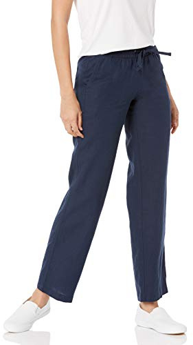 Amazon Essentials Pantaloni a Gamba Larga con Coulisse in Misto Lino dalla Vestibilità Comoda (Disponibili in Taglie Forti) Donna, Blu Marino, M
