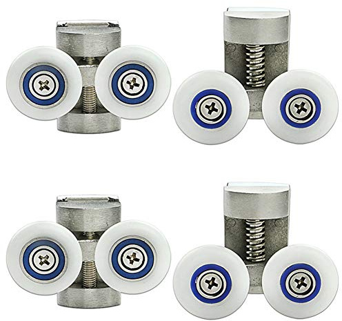 Rulli per porta doccia, doppia ruota doccia da 25mm/26mm, pulegge superiori e inferiori in vetro sospese, pezzi di ricambio per guide per bagno piatto o curvo - 4 pezzi (Acciaio inossidabile 304)