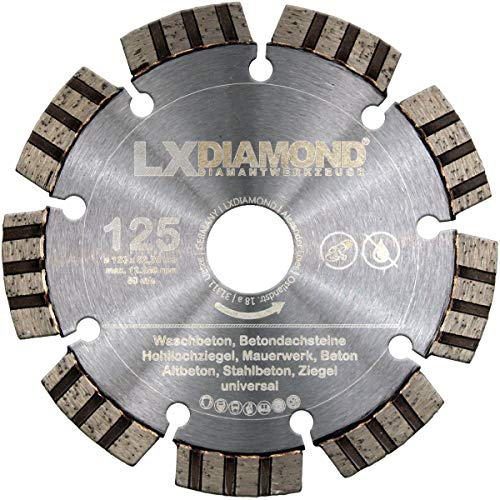 LXDIAMOND Diamant-Trennscheibe 125mm x 22,23mm Premium Laser Diamantscheibe Betonscheibe für Stein Beton Stahlbeton Universal passend für Steinsäge Trennschleifer Motorflex Fugenschneider 125 mm