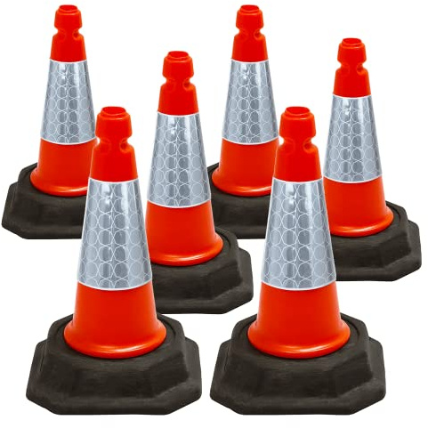 Pack of 6 Premium - Quality Road Traffic Cones 460mm - Strong and Durable Self Weighted Safety Cone with very low center of gravity - Made in the U.K (ORANGE)