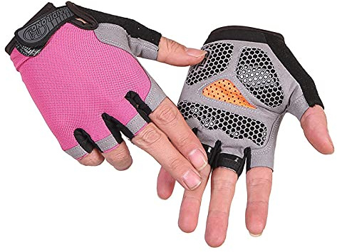 TAHUAON Gants de gym demi-doigts unisexes pour canoë, planche à voile, kitesurf, voile, cordon de poignet réglable (mise à niveau-rose, taille M)