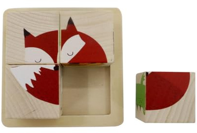 GREEN RHINO Holz Puzzle Jungle-Tiere | Puzzles für Kinder | spielerisch Lernen | Holzpuzzel mit Tiermotiven | 4 Holzwürfel | 6 Tiermotive | Holzspielzeug in Geschenkverpackung | Würfelgröße 4x4x4cm