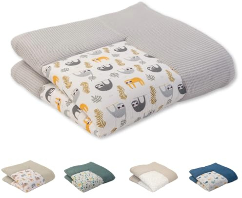 ULLENBOOM® Baby Krabbeldecke 100x100 cm gepolstert - Grau-Faultiere (Made in EU) - Krabbeldecke für Baby mit 100% OEKO TEX Baumwolle, ideal als Babydecke, Laufgittereinlage & Spieldecke
