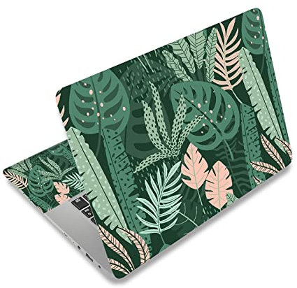 AIMSA Laptop Skin Sticker Decal, 12 13 13.3 14 15 15.4 15.6 inch Laptop Art Decal Protector Notebook Netbook PC 15.6 Universal Vinyl Cover, Pink Green Leaves