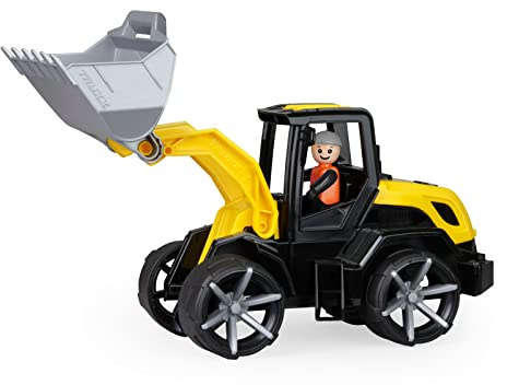 Lena 04512 TRUXX² spade, byggarbetsplatsfordon ca 37 cm, robust hjullastare med funktionell spade och helt rörlig spelfigur, för barn från 2 år, leksaksfordon