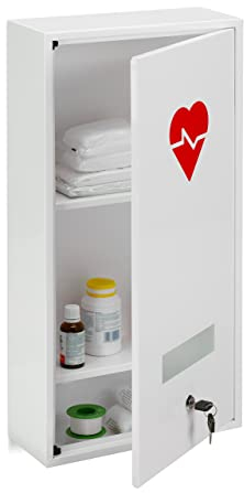Relaxdays Medizinschrank, abschließbar, 3 Fächer, Stahl, HBT: 60 x 30 x 12 cm, Medikamentenschrank, Arzneischrank, weiß