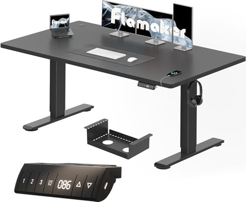 Flamaker Höhenverstellbarer Schreibtisch 160 x 80 cm mit 18 mm Tischplatte | Elektrisch Höhenverstellbarer Bürotisch mit Memory-Funktion, Computertisch mit Kabelwannefür Büro und Homeoffice, Black