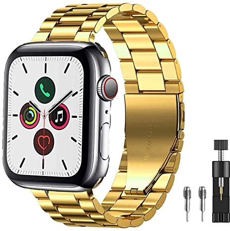 PUGO TOP Stainless Steel Band Compatible with Apple Watch Ultra 3-1(49mm)& Series 11-1 SE3-1(46/45/44/42/41/40/38mm), Metal Strap for Men, Heavy Duty iWatch Bracelet, No Hair Pinching, Tool Included