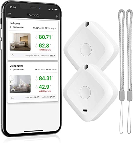 Brifit Bluetooth Thermometer Hygrometer, 2 Stück Mini Thermo-Hygrometer mit Hohen Genauigkeit, Thermometer Innen mit APP, Aufzeichnung für Innenräume, Gewächshaus, Weinkeller, Büro