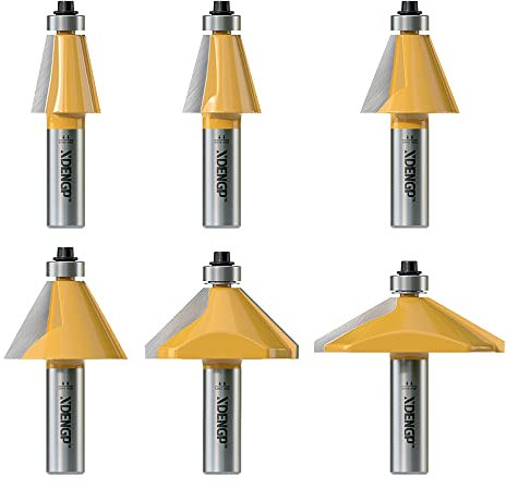 XDENGP Fasenfräser-Bit-Set, 1,27 cm (1/2 Zoll) Schaft, Hartmetall-Kanten, Schrägfräser mit Lager, Fasen-Bit, Gehrungswinkelfräser, Werkzeug, 11,25, 15, 22,5, 30, 45, 60 Grad, 60 Grad, 6 Stück