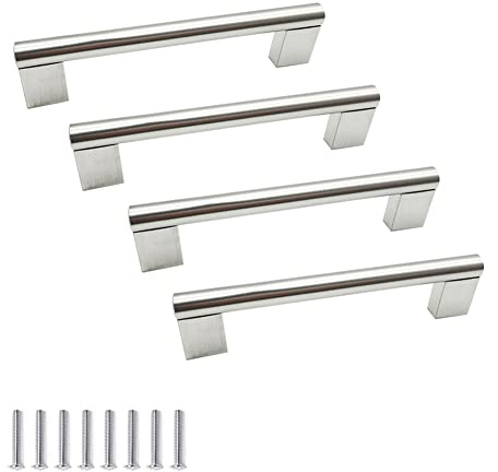 CONPHERON 4 Stück Möbelgriffe Edelstahl Stahl Modern Schrank Griffe Küchengriff Möbel Schrank Bar Schubladen Griffe Kleiderschrank Bad Türknöpfe Lochabstand 128 mm