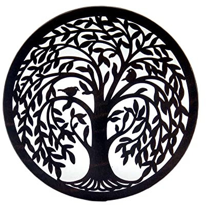 Wanddekoration, Metall, Baum des Lebens und Weide, Tränker, Schwarz, Durchmesser 30 cm