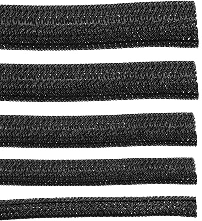 Swpeet Black Braided Sleeving, Braided Cable Sleevefor USB Charger Cable Cord Cover Audio Video Cable (1/4 Inch)
