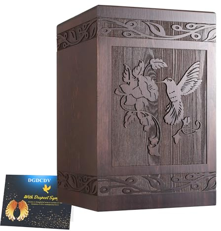 Gedenkurnen für Menschliche Asche - Holzurnenbox und Schatulle für Erwachsene, Männer, Frauen, Kinder - Große Beerdigungsurne, Hält bis zu 100 kg (Kolibri)