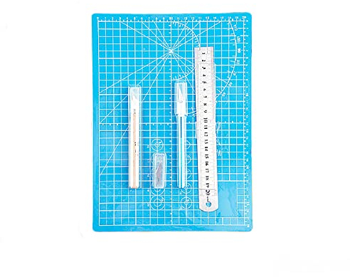 Craft Cutting Schablone Messer Set, A4 Schneidematte Set mit Universalmesser und Lineal, Kunst & Handwerk Schneidewerkzeug für Nähen, Quilten, Scrapbooking Projekt - Blau