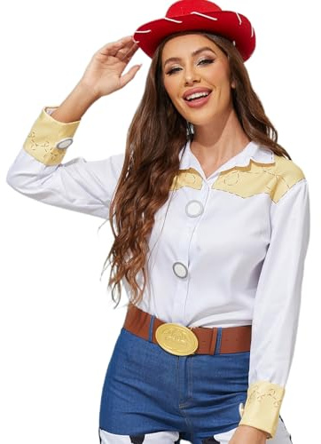 Woody Costume Jessie Chemise Adulte Jouet Cowboy Story Chemise Halloween Cosplay Cowgirl Manches Longues Western Top Femmes Hommes, Chemise Jessie, M