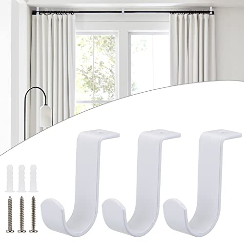 BTSKY 3 Pack Metal Ceiling-Mounted Curtain Rod Brackets for 25mm Rod - Drapery Rod Hanging Holders Curtain Pole Holders Curtain Rail Brackets, White