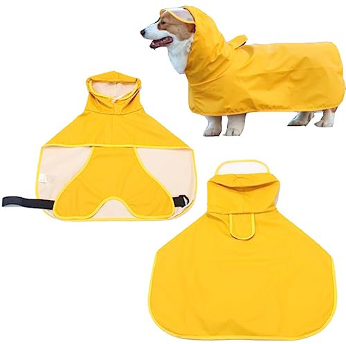 EEYZD Hunderegenmantel, mit Bauchband und transparenter Krempe, Regenmantel für Hunde, wasserdichtes PU-Material, weicher und atmungsaktiver, wasserdichter Allzweck-Regenmantel für Hunde,Eggman,XXL