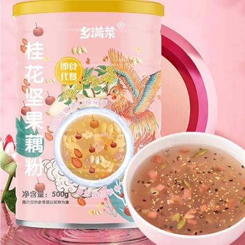 Chinese fragrans fruit nut lotus root powder soup, black sesame walnut black bean sesame paste, instant breakfast soup, healthy and nutritious substitute powder, cereals (lotus root starch,1 can)