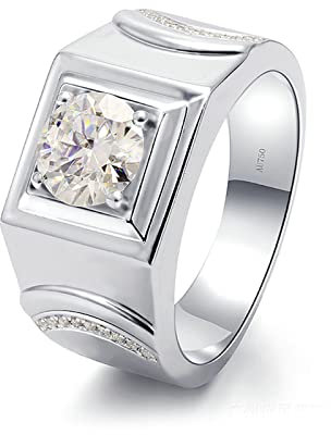 Bishilin Herren Ringe Weissgold 585 Echtgold, Verlobungsringe mit 1ct Moissanit Siegelring Hochzeit Ring Männer Eheringe Nickelfrei Größe 70