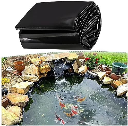 HDPE Teichfolie 2x5m 3x7m 6x8m Schwarz Teichplane Flexibel HDPE Gartenteiche Dichtungsfolie Fischteichfolie Teichmembran Folie Reißfest Für Bachläufe, Brunnen, Koi-Teiche(Größe:1.5x12m(4.9x39ft))