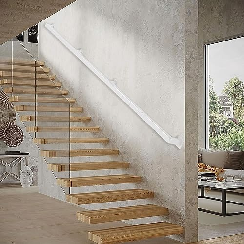 Corrimano moderno per gradini di scale, corrimano per scale interne ed esterne Kit di supporto per corrimano, ringhiere per scale di sicurezza per corridoi in ferro battuto in metallo bianco ( Size :