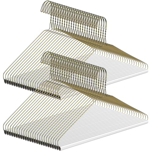 Yuntau 50 Pcs Dry Cleaner Hangers with Tubes - 16 Wire Hangers Bulk for Pants Caped Suit & Strut Home or Dry Cleaners (Gold)