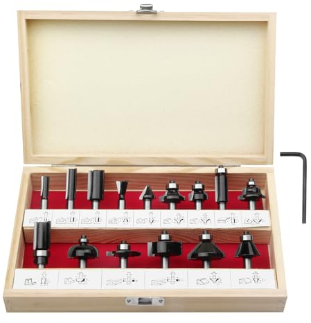 BAIDETS Pro 15tlg. Fräser Set für Holz - Hartmetall Fräsersatz, Zubehör Oberfräsen mit 8mm Schaft, in Robuster Holzbox.