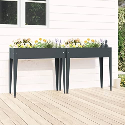 ARKEM Jardineras 2 Unidades Acero galvanizado Jardinera Rectangular Jardineras Exterior Balcon