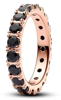 PANDORA Timeless Ring, 14-karätig Roségold-vergoldet, mit schwarzem Kristall