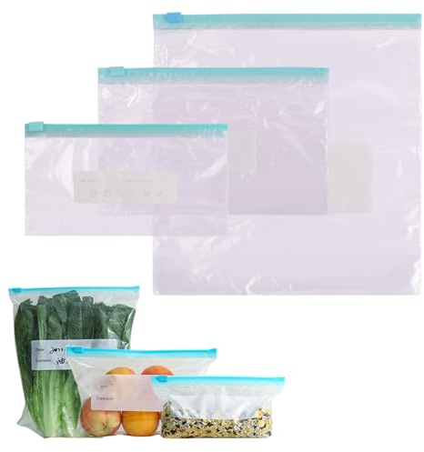 Anseom 45 Pezzi Sacchetti per Alimenti Riutilizzabili in Silicone Senza BPA, con Cerniera Ermetici per Sigillare, per Freezer Sandwich Frutta Verdura Carne